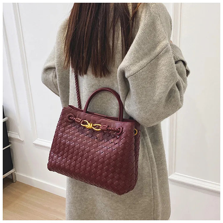 2025 Novo! Bolsa feminina elegante com fivela de corda de metal tecida à mão - multifuncional, ideal para viagens e deslocamento