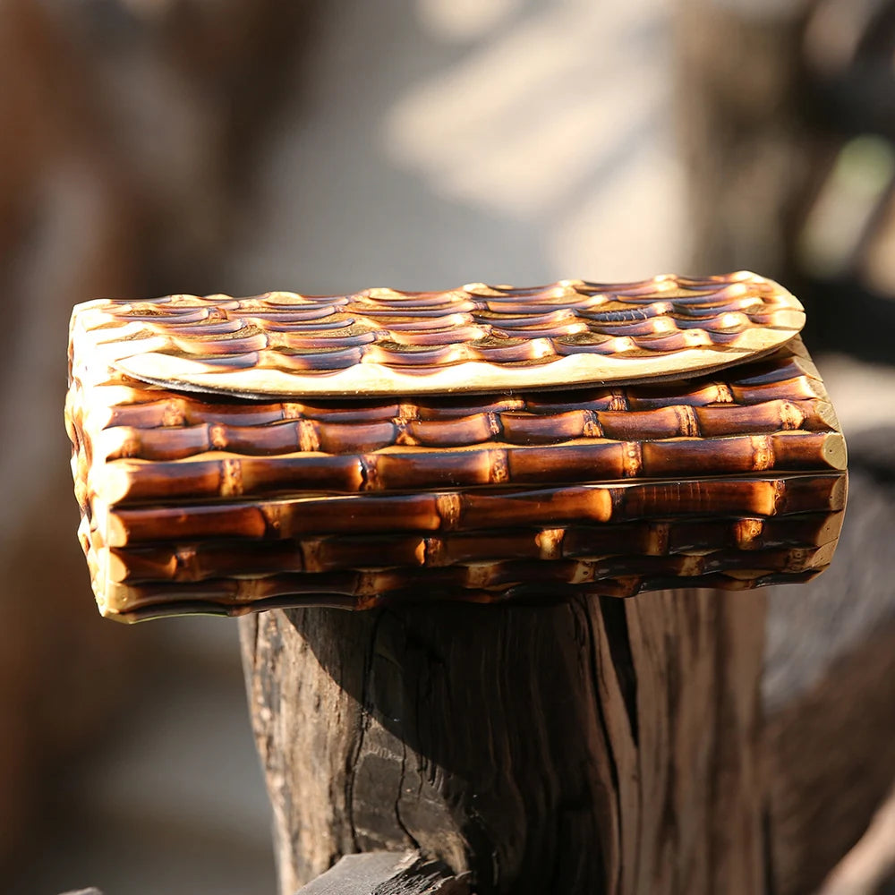 Nilerun marca vintage retro rattan de madeira sólida palha noite bolsa carteira original artesanal preto verdadeiro bambu raiz saco embreagem
