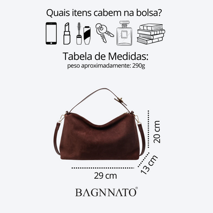 Bolsa em Couro Camurça Genuíno Feminina Angelica