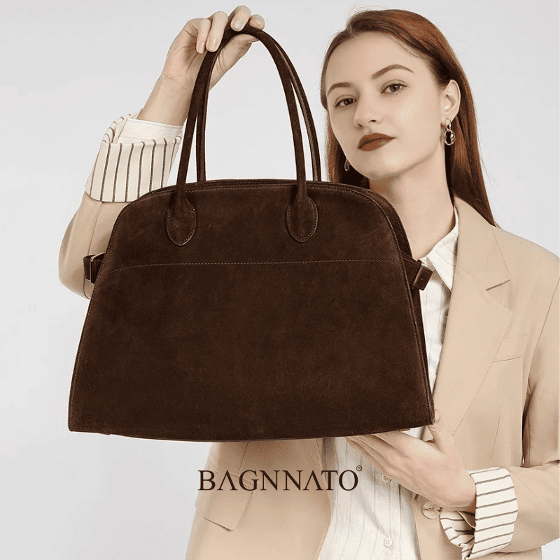 Bolsa em Couro Camurça Genuíno Feminina Alina
