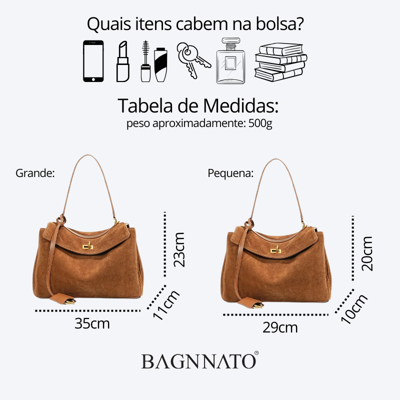 Bolsa em Couro Camurça Genuíno Feminina Anikka