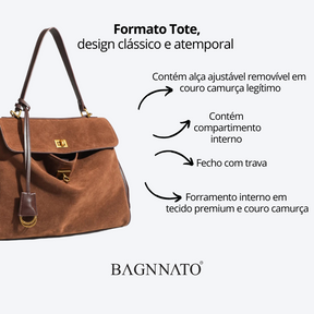 Bolsa em Couro Camurça Genuíno Feminina Henrietta