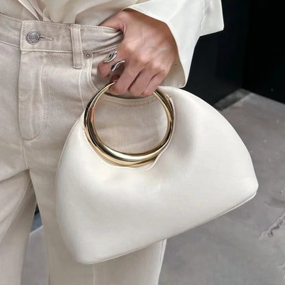 Metálico alça redonda bolsa de luxo designer sacos noite para as mulheres macio couro do plutônio bolsa ombro 2025 meia lua nuvem embreagem