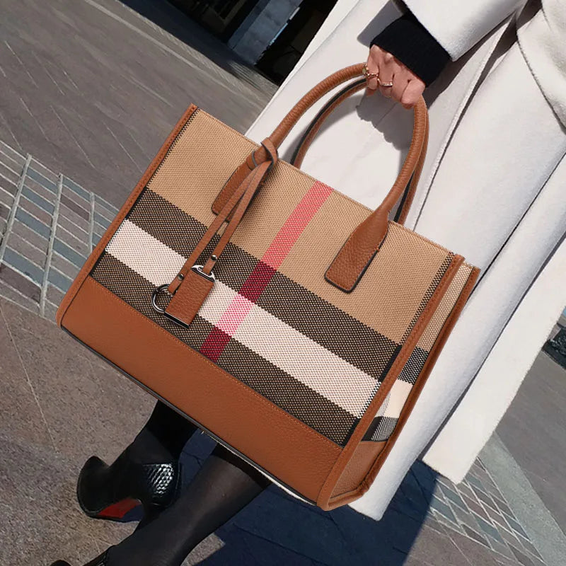 Aidrani moda xadrez lona bolsa feminina clássico versátil grande capacidade de couro ombro único crossbody saco