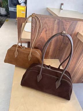Camurça de couro grande capacidade boston axilas senhoras saco marrom moda feminina commuter boliche fosco bolsa ombro café vermelho