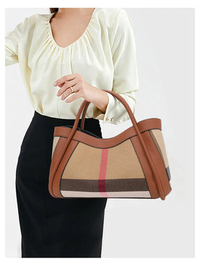 Aidrani 2025 Nova bolsa feminina retrô xadrez, bolsa de luxo de grande capacidade, bolsa de couro genuíno de lona