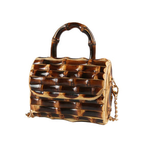 Corrente longa exclusiva artesanal de madeira natural rattan palha alça de raiz de bambu pequena mini bolsa de ombro mensageiro de corpo cruzado