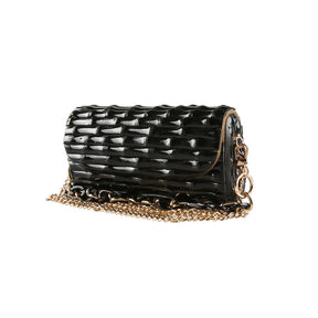 Nilerun-Vintage Retro Handmade Bambu Root Purse, Crossbody Mensageiro Shoulder Bag, Cadeia Longa Curta, Bolsa Noite Original, Preto