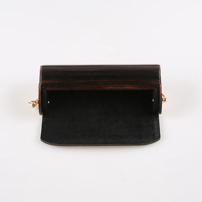 Mini bolsa de noite crossbody de madeira vintage, retro, original, artesanal, madeira preta dura de ébano, bolsa de ombro pequena