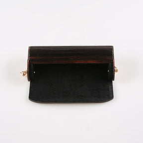 Mini bolsa de noite crossbody de madeira vintage, retro, original, artesanal, madeira preta dura de ébano, bolsa de ombro pequena