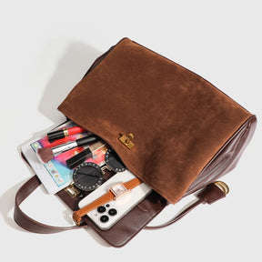 Sacolas de camurça sintética vintage para mulheres bolsas de designer de luxo e bolsas 2024 novo em bloqueio decoração grande capacidade alça superior nas axilas bolsa de ombro alta qualidade Frete grátis