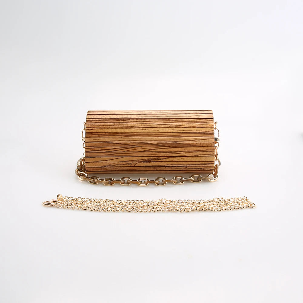 Nilerun-Handmade Natural Stripes Zebrawood Bolsa, Bolsa De Madeira Zebra, Saco De Noite De Madeira, Crossbody Messenger Shoulder Bag
