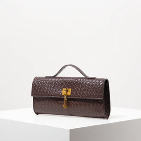 Baguette tecido de couro artificial retrô, embreagem feminina flip, bolsa de noite elegante, carteira borgonha, festa de vestido feminino, item de casamento (padrão aleatório)