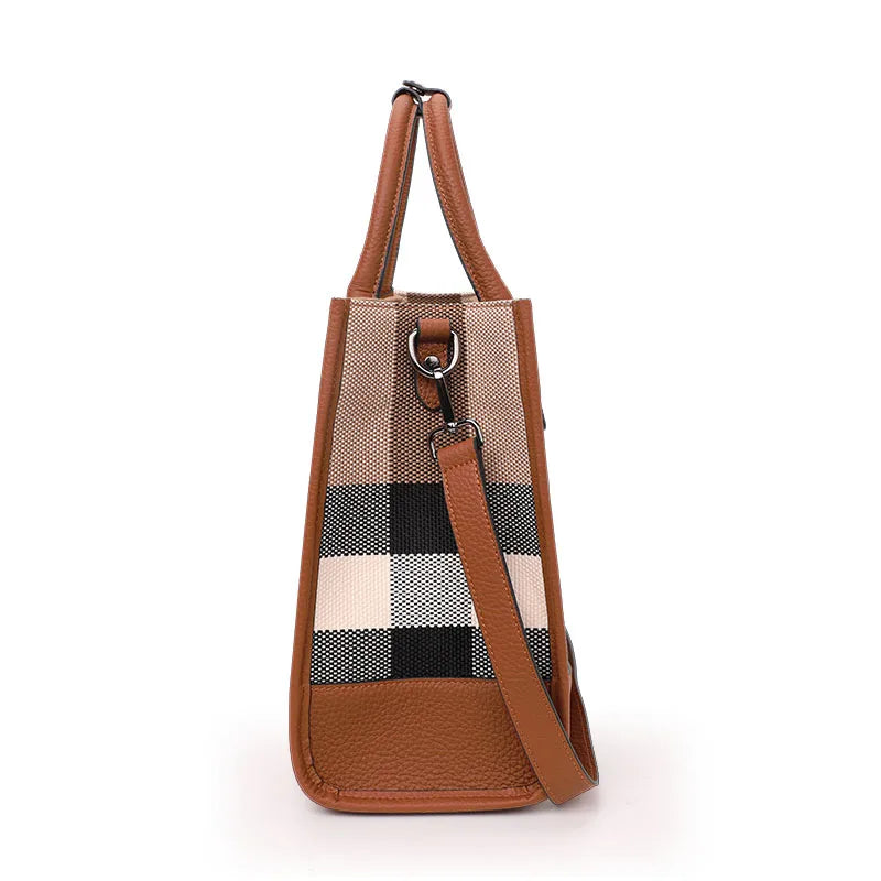 Aidrani moda xadrez lona bolsa feminina clássico versátil grande capacidade de couro ombro único crossbody saco