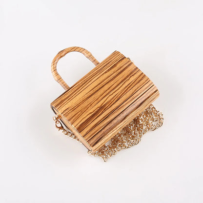 Vintage Zebra Wood Mini Crossbody Bag, Bolsa De Madeira Artesanal, Bolsa Pequena, Mensageiro De Ombro, Saco De Noite