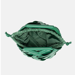 2024 novo design de luxo moda tecido bolsa couro genuíno francês portátil retro tendência bolsa ombro oco para fora balde saco