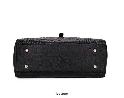 Bolsa feminina de couro genuíno Aidrani, bolsa de couro de vaca com padrão de crocodilo de grande capacidade, preta
