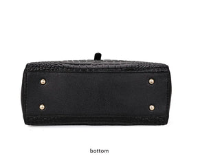 Bolsa feminina de couro genuíno Aidrani, bolsa de couro de vaca com padrão de crocodilo de grande capacidade, preta