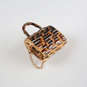Corrente longa exclusiva artesanal de madeira natural rattan palha alça de raiz de bambu pequena mini bolsa de ombro mensageiro de corpo cruzado