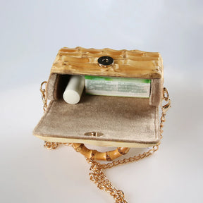 Corrente longa exclusiva artesanal de madeira natural rattan palha alça de raiz de bambu pequena mini bolsa de ombro mensageiro de corpo cruzado