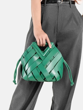 2024 novo design de luxo moda tecido bolsa couro genuíno francês portátil retro tendência bolsa ombro oco para fora balde saco