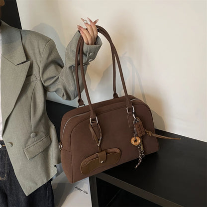 bolsa feminina bolsa grife luxo bolsas femininas promoção Tamanho grande Mulheres Sacos De Bowling Camurça Cor Pura Grande Capacidade Ombro Crossbody Bag Com Alça Longa 2024 Designer De Luxo Bolsas