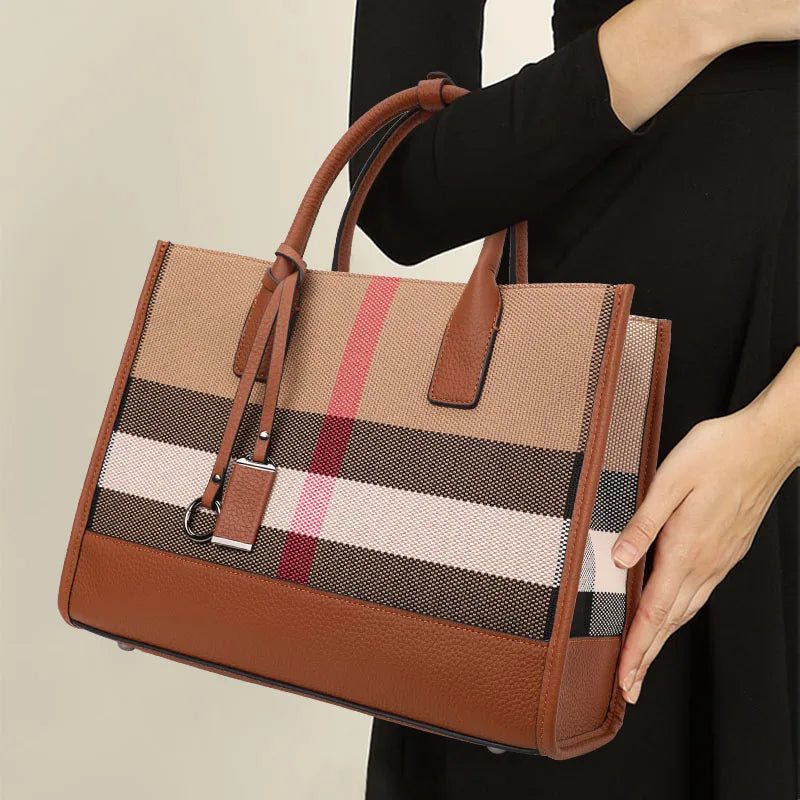 Aidrani moda xadrez lona bolsa feminina clássico versátil grande capacidade de couro ombro único crossbody saco