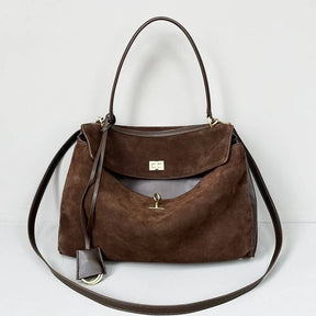 Sacolas de camurça sintética vintage para mulheres bolsas de designer de luxo e bolsas 2024 novo em bloqueio decoração grande capacidade alça superior nas axilas bolsa de ombro alta qualidade Frete grátis