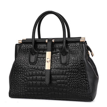 Bolsa feminina de couro genuíno Aidrani, bolsa de couro de vaca com padrão de crocodilo de grande capacidade, preta