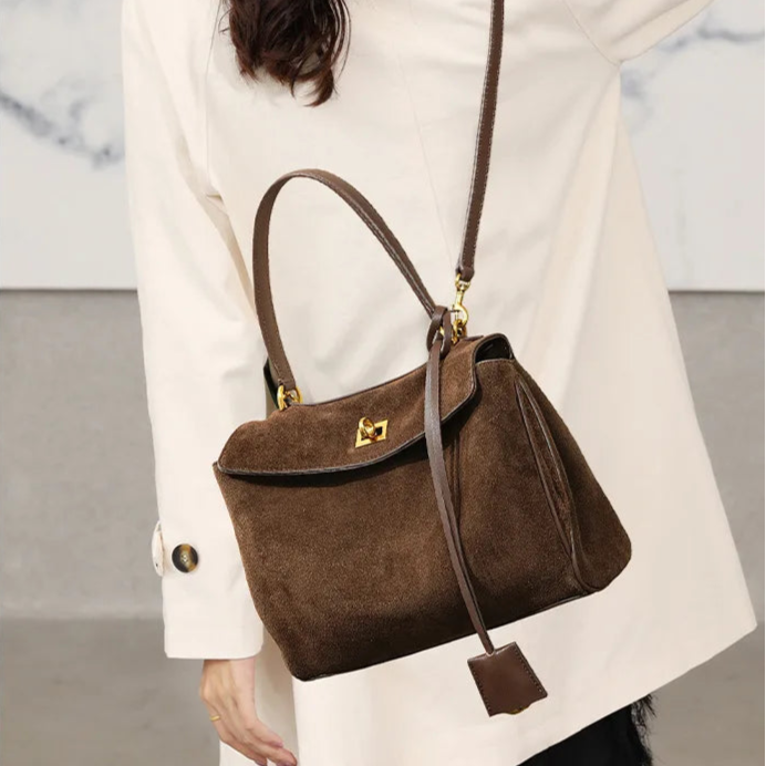 Bolsa tote de couro de camurça outono e inverno, couro fosco, alta qualidade, grande capacidade, bolsa de ombro