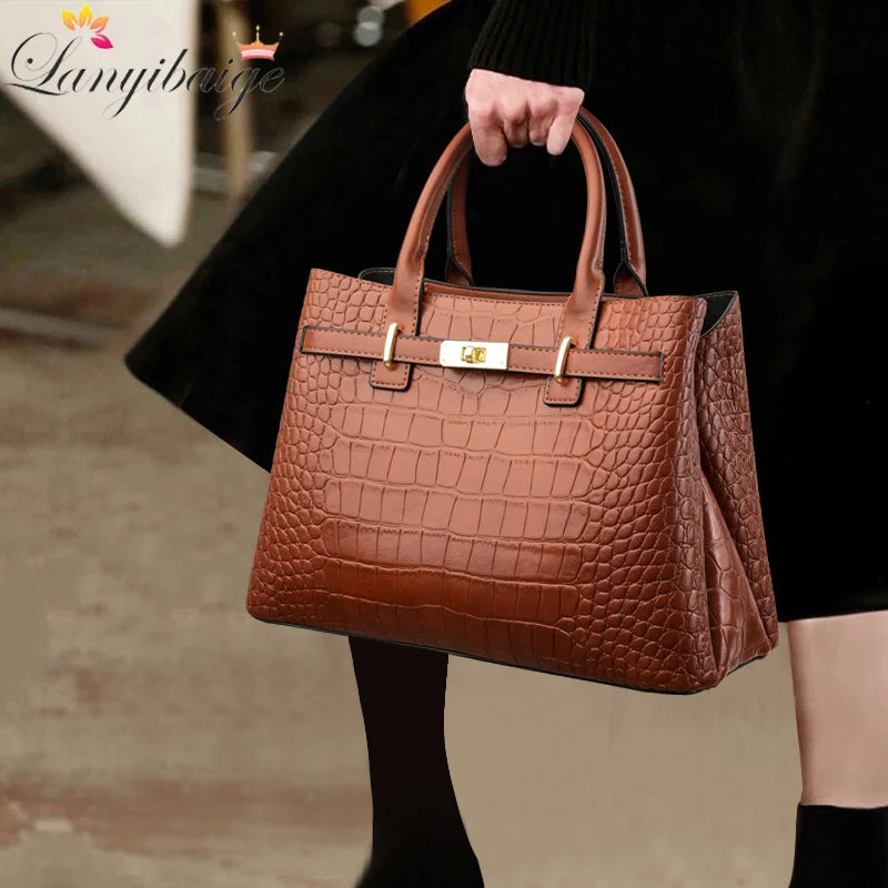 Famosa marca senhoras bolsas de alta qualidade crocodilo listra três sacos principais designer crossbody bolsa ombro para as mulheres sacola