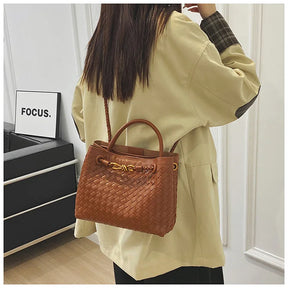 2025 Novo! Bolsa feminina elegante com fivela de corda de metal tecida à mão - multifuncional, ideal para viagens e deslocamento