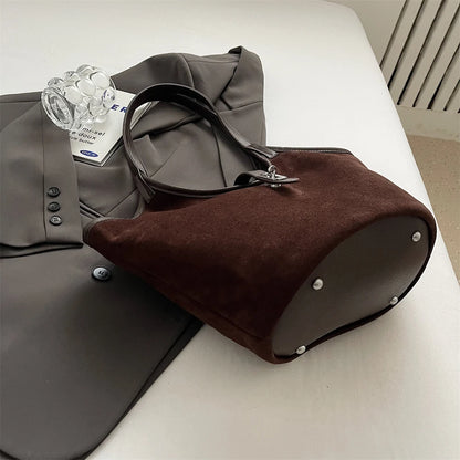 bolsa femimina bolsa grife luxo bolsa feminina elegante bolsas em promoção MOODS Mini Bucket Bolsas De Ombro Para As Mulheres Faux Suede Commuter Tote Bag Grande Capacidade Underarm Hobo Bag 2024 Inverno Novas Bolsas