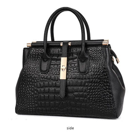Bolsa feminina de couro genuíno Aidrani, bolsa de couro de vaca com padrão de crocodilo de grande capacidade, preta