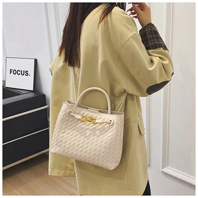 2025 Novo! Bolsa feminina elegante com fivela de corda de metal tecida à mão - multifuncional, ideal para viagens e deslocamento