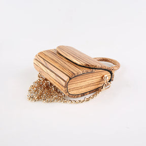 Vintage Zebra Wood Mini Crossbody Bag, Bolsa De Madeira Artesanal, Bolsa Pequena, Mensageiro De Ombro, Saco De Noite