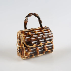 Corrente longa exclusiva artesanal de madeira natural rattan palha alça de raiz de bambu pequena mini bolsa de ombro mensageiro de corpo cruzado