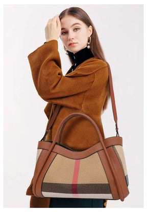 Aidrani 2025 Nova bolsa feminina retrô xadrez, bolsa de luxo de grande capacidade, bolsa de couro genuíno de lona