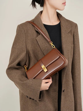 Mulheres de couro genuíno baguette bolsa ombro luxo cor sólida bolsa axilas saco moda senhoras saco compras presente