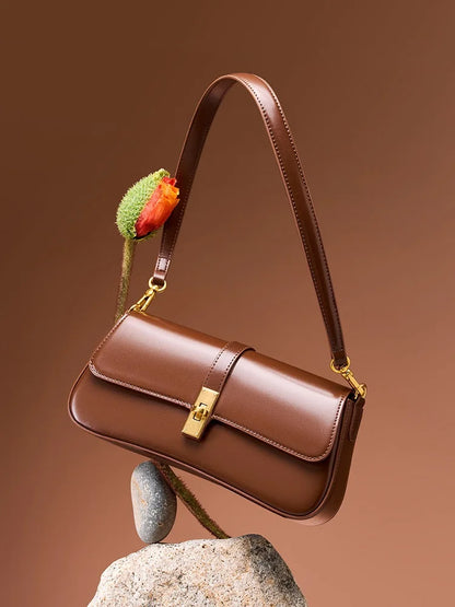 Mulheres de couro genuíno baguette bolsa ombro luxo cor sólida bolsa axilas saco moda senhoras saco compras presente