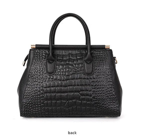 Bolsa feminina de couro genuíno Aidrani, bolsa de couro de vaca com padrão de crocodilo de grande capacidade, preta