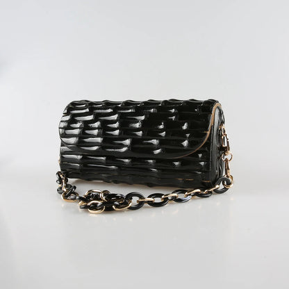Nilerun-Vintage Retro Handmade Bambu Root Purse, Crossbody Mensageiro Shoulder Bag, Cadeia Longa Curta, Bolsa Noite Original, Preto