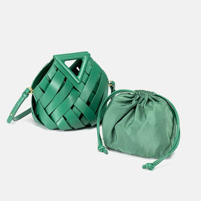 2024 novo design de luxo moda tecido bolsa couro genuíno francês portátil retro tendência bolsa ombro oco para fora balde saco
