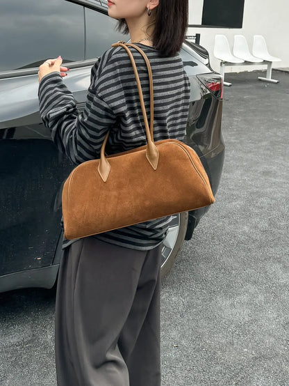 Camurça de couro grande capacidade boston axilas senhoras saco marrom moda feminina commuter boliche fosco bolsa ombro café vermelho
