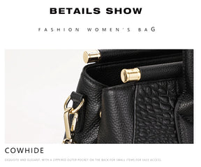 Bolsa feminina de couro genuíno Aidrani, bolsa de couro de vaca com padrão de crocodilo de grande capacidade, preta