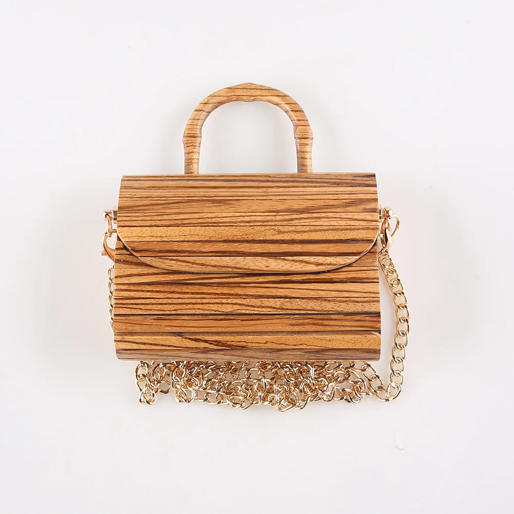 Vintage Zebra Wood Mini Crossbody Bag, Bolsa De Madeira Artesanal, Bolsa Pequena, Mensageiro De Ombro, Saco De Noite