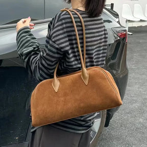 Camurça de couro grande capacidade boston axilas senhoras saco marrom moda feminina commuter boliche fosco bolsa ombro café vermelho