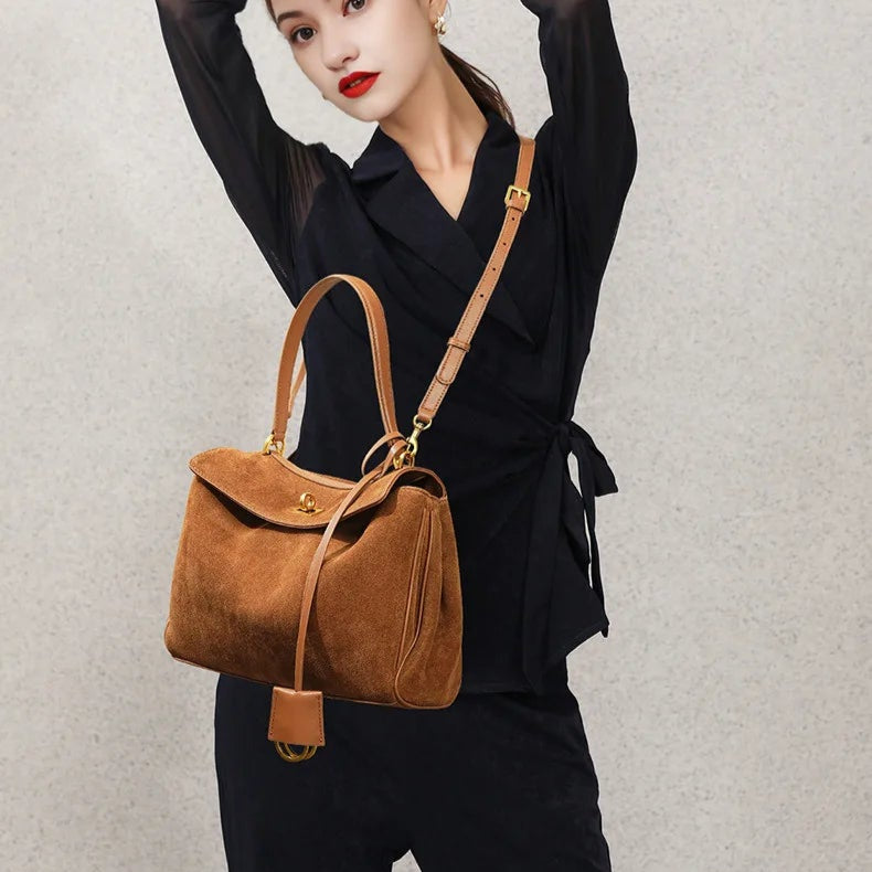 Bolsa tote de couro de camurça outono e inverno, couro fosco, alta qualidade, grande capacidade, bolsa de ombro