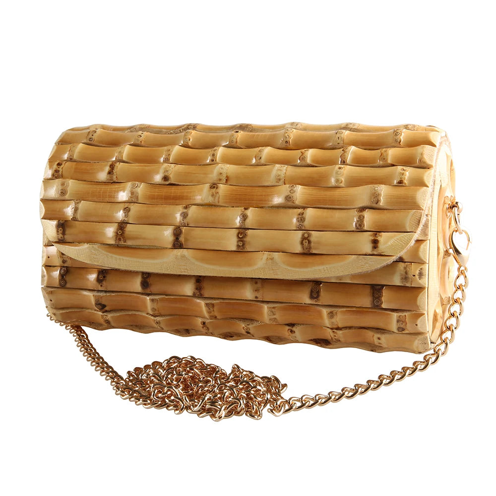 Nilerun marca longa corrente ajustável exclusivo artesanal de madeira natural rattan palha bambu raiz cruz corpo ombro saco do mensageiro