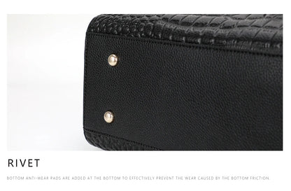 Bolsa feminina de couro genuíno Aidrani, bolsa de couro de vaca com padrão de crocodilo de grande capacidade, preta